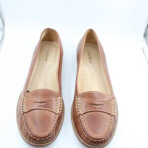 LL Bean Brown Leather Loafers Penny Loafer Style Ladies Size 9